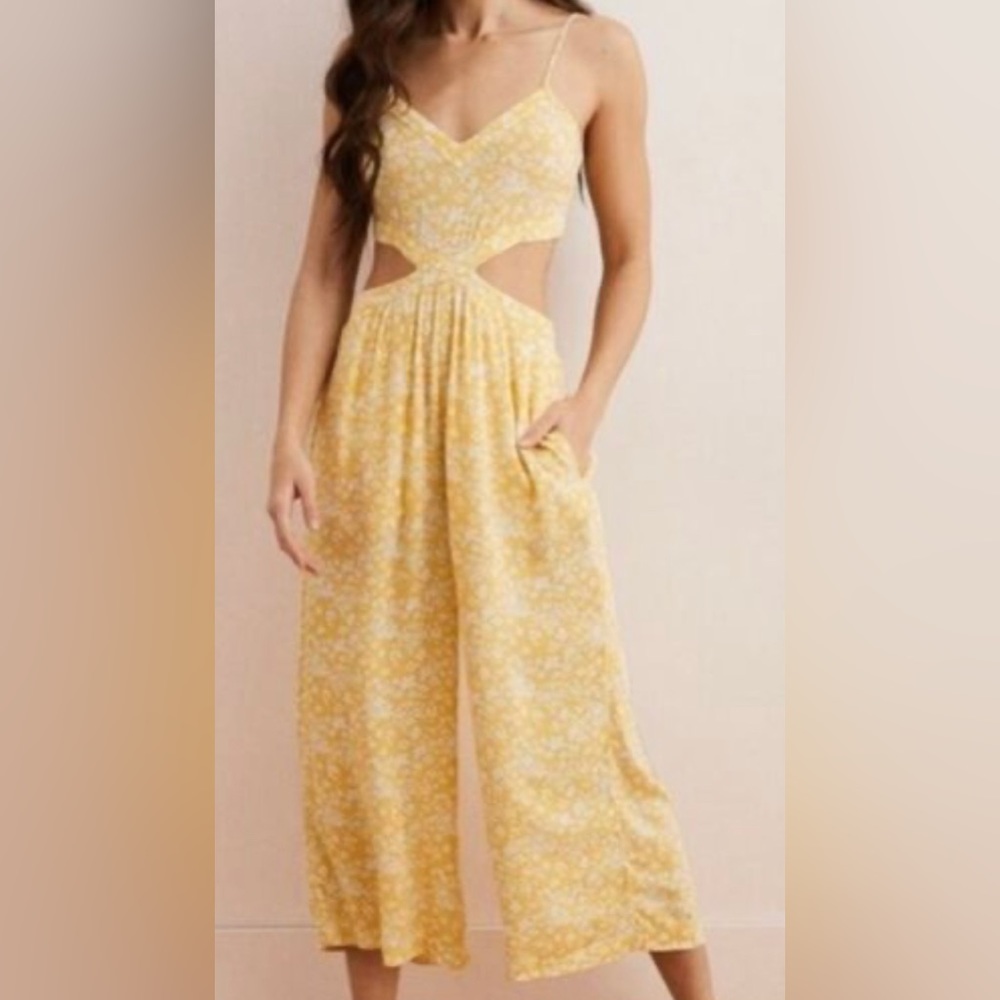 Yellow and White Jumpsuit with Cutouts